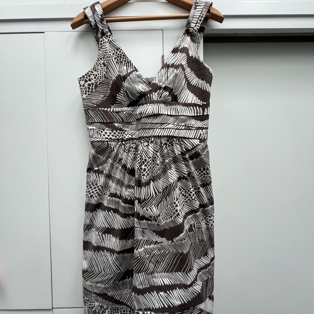 BCBG Elegant Brown and White Patterned Dress